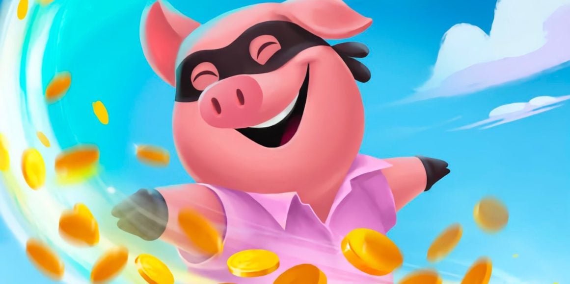 Coin Master free spins: Coin Master pig giving away free spins and coins.